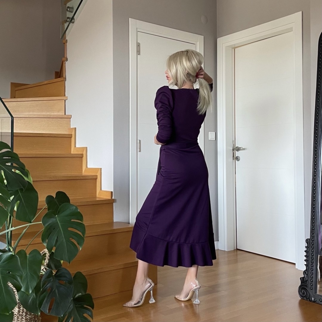 Krep Kumaş Midi Boy Kuşaklı Uzunkol Elbise - 42672 Krep Kumaş Midi Boy Kuşaklı Uzunkol Elbise - 42672