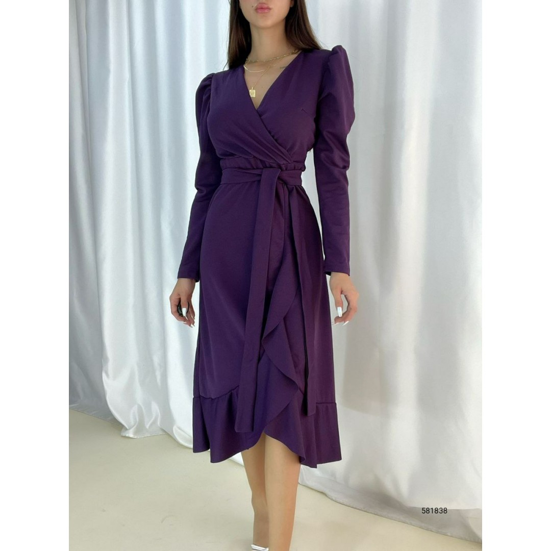 Krep Kumaş Midi Boy Kuşaklı Uzunkol Elbise - 42672 Krep Kumaş Midi Boy Kuşaklı Uzunkol Elbise - 42672