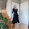 Krep Kumaş Midi Boy Kuşaklı Uzunkol Elbise 113 Cm - 42673 Krep Kumaş Midi Boy Kuşaklı Uzunkol Elbise 113 Cm - 42673