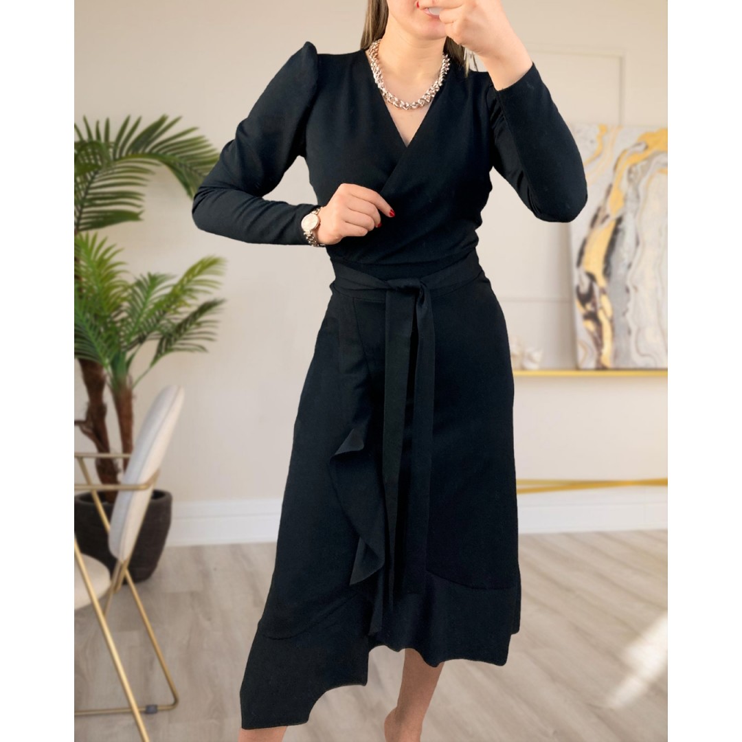 Krep Kumaş Midi Boy Kuşaklı Uzunkol Elbise 113 Cm - 42673 Krep Kumaş Midi Boy Kuşaklı Uzunkol Elbise 113 Cm - 42673