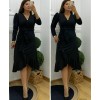 Krep Kumaş Midi Boy Kuşaklı Uzunkol Elbise 113 Cm - 42673 Krep Kumaş Midi Boy Kuşaklı Uzunkol Elbise 113 Cm - 42673