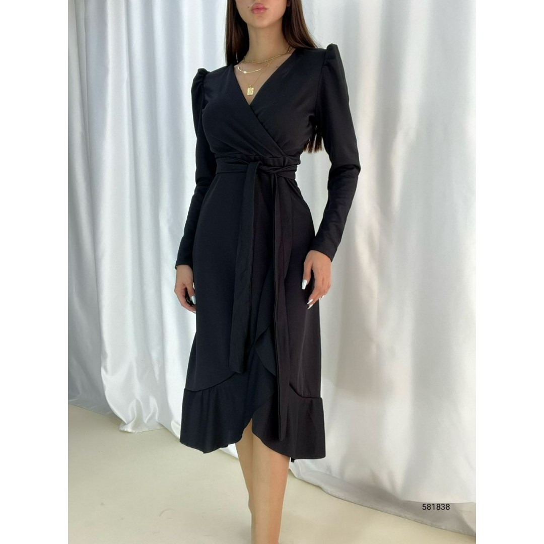 Krep Kumaş Midi Boy Kuşaklı Uzunkol Elbise 113 Cm - 42673 Krep Kumaş Midi Boy Kuşaklı Uzunkol Elbise 113 Cm - 42673