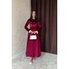 Bordo Yakası Taşlı Garnili Kadife Elbise - 154413 Bordo Yakası Taşlı Garnili Kadife Elbise - 154413