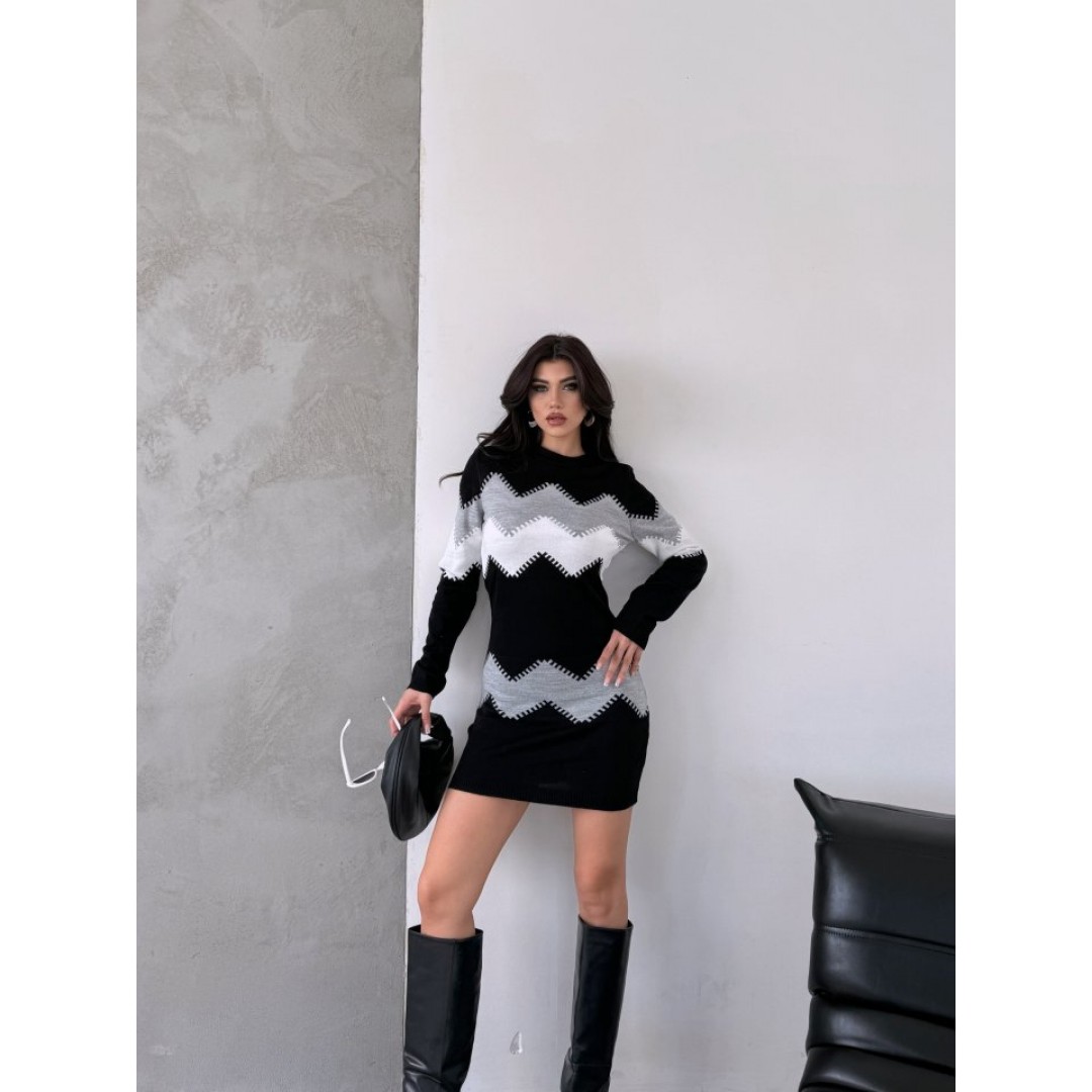 Kadın Uzun Kollu Zigzag Desen Triko Elbise 135121 Kadın Uzun Kollu Zigzag Desen Triko Elbise 135121