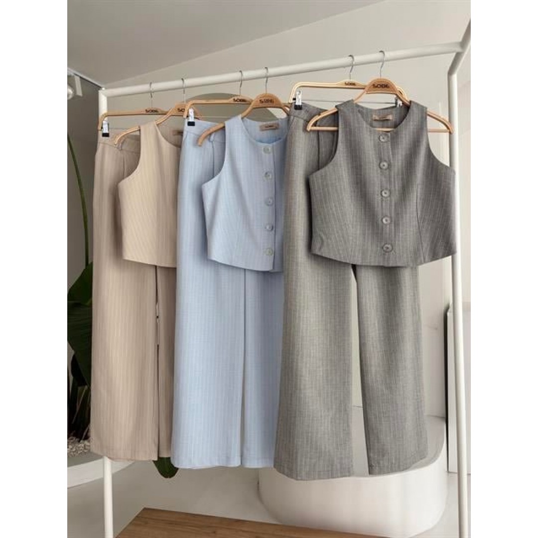 Yelek Plazzo Pantolon Çizgili Flamlı Poliviscon Takım 10178 159410 Yelek Plazzo Pantolon Çizgili Flamlı Poliviscon Takım 10178 159410