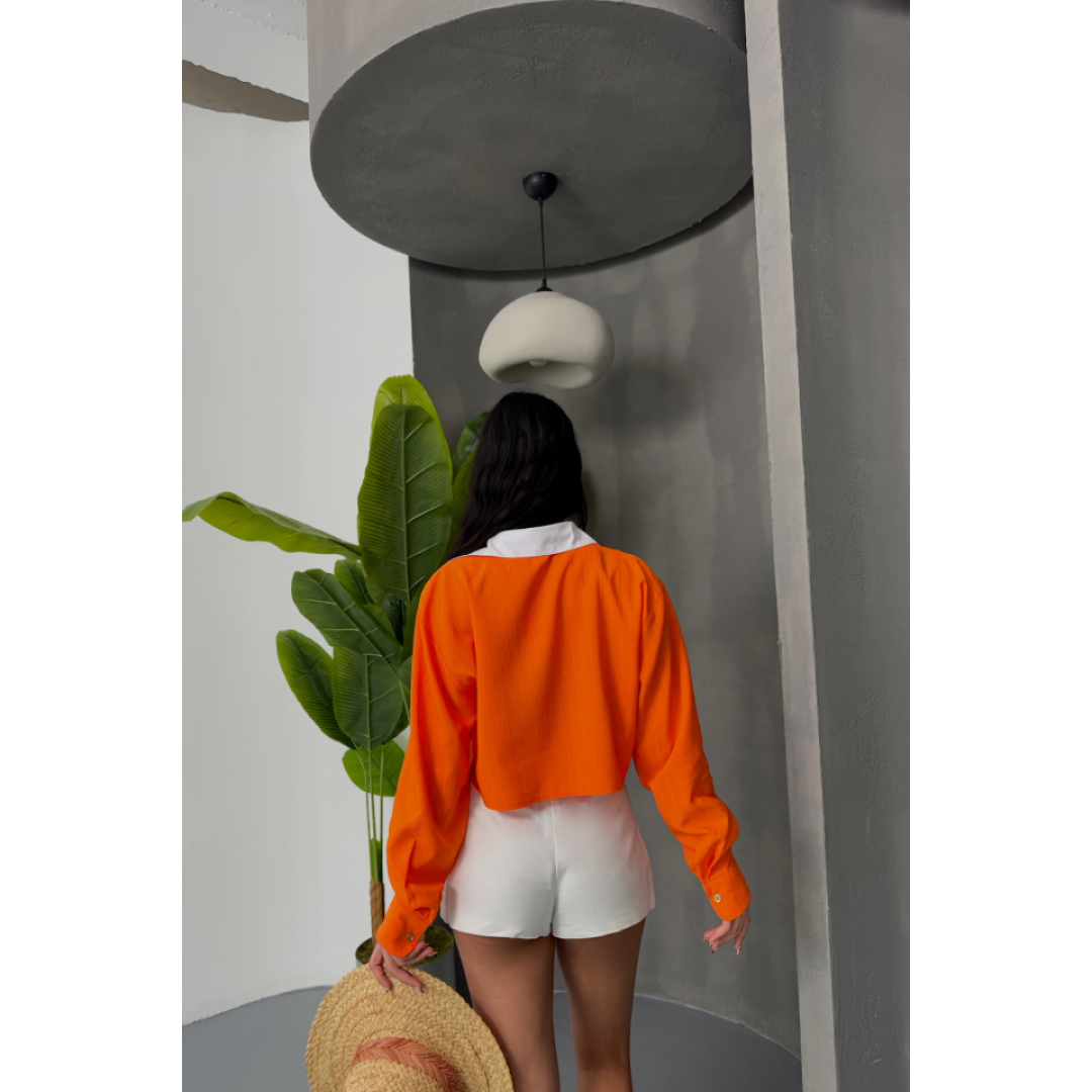 CROP GÖMLEK BEYAZ YAKA VE ETİKET DETAYLI - Orange - 153761 CROP GÖMLEK BEYAZ YAKA VE ETİKET DETAYLI - Orange - 153761