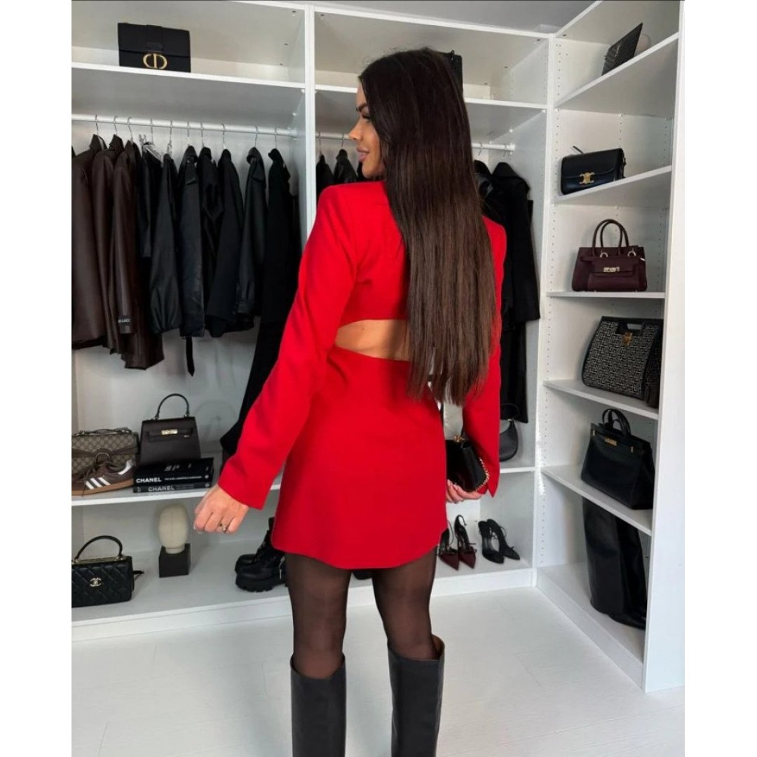 Kadın Atlas Kumaş Uzun Kollu V Yaka Blazer Kesim Göbek Dekolteli Mini Ceket Elbise - 136972 Kadın Atlas Kumaş Uzun Kollu V Yaka Blazer Kesim Göbek Dekolteli Mini Ceket Elbise - 136972