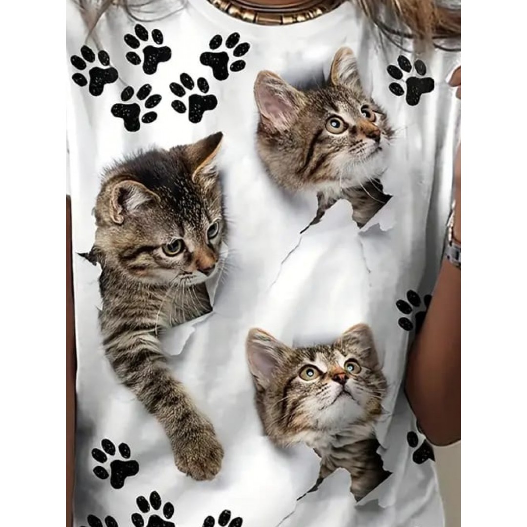 Kadın Kısa Kollu Kedi Ve Pati Baskılı Süprem T-shirt 157607 Kadın Kısa Kollu Kedi Ve Pati Baskılı Süprem T-shirt 157607