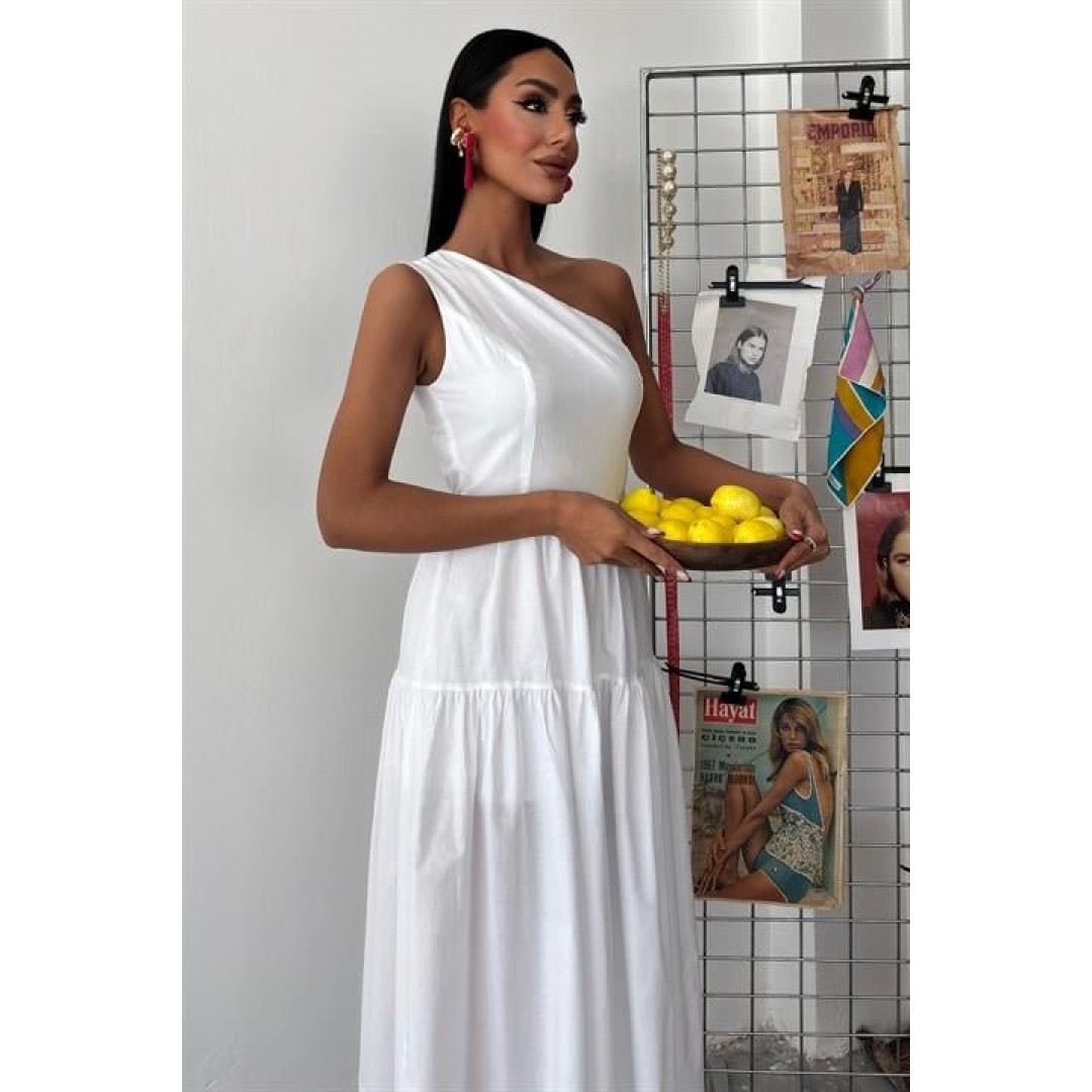 Tek Omuzlu Pile Detay Maxi Elbise 2895 160561 Tek Omuzlu Pile Detay Maxi Elbise 2895 160561