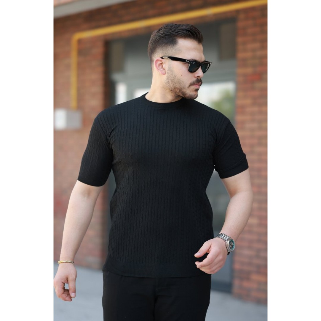 Erkek Bisiklet Yaka örgü Desenli Kısa örme Triko Kısa Kollu T-shirt