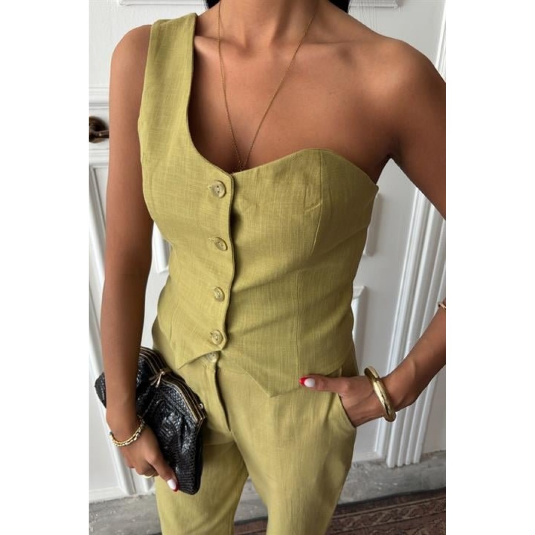 Tek Omuz Büstiyer Plazzo Pantolon Viscon Takım 10159 159274 Tek Omuz Büstiyer Plazzo Pantolon Viscon Takım 10159 159274