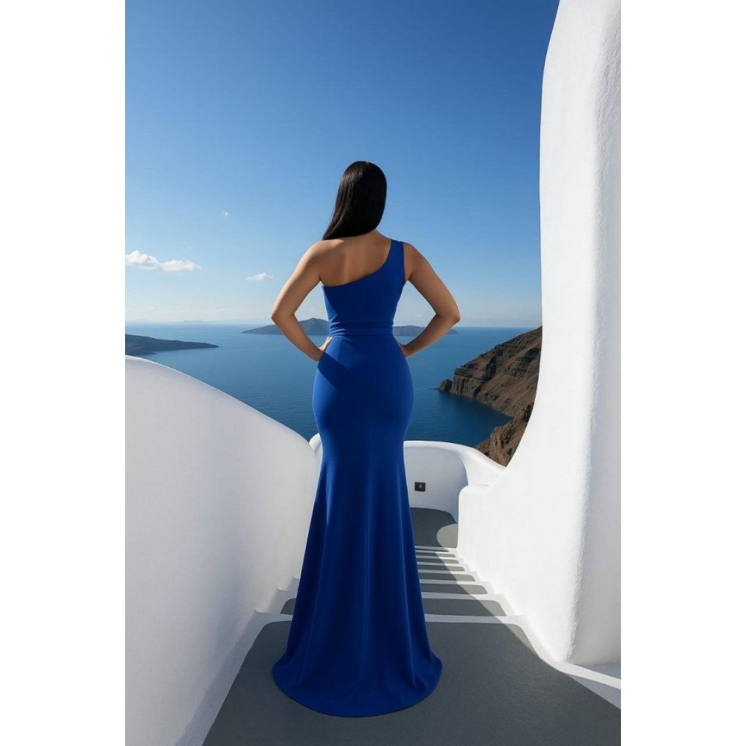 Kadın Dalgıç Kumaş Tek Omuz Askılı Yırtmaç Detaylı Maxi Boy Elbise - 159843 Kadın Dalgıç Kumaş Tek Omuz Askılı Yırtmaç Detaylı Maxi Boy Elbise - 159843