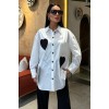 Kalp Nakışlı Ve Düğme Detaylı Oversize Gömlek 3430 158456