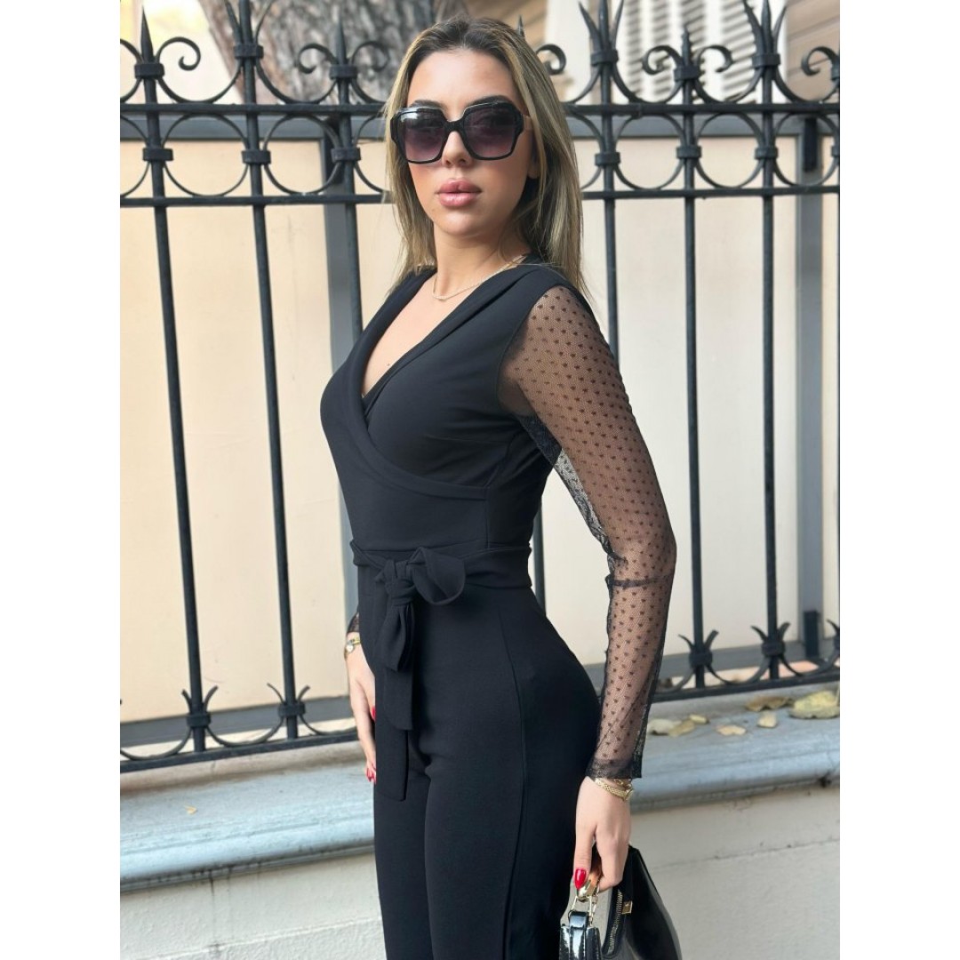 Krep Kumaş Kol Tül Puan Detaylı Kuşaklı Tulum 141 Cm 133972 Krep Kumaş Kol Tül Puan Detaylı Kuşaklı Tulum 141 Cm 133972