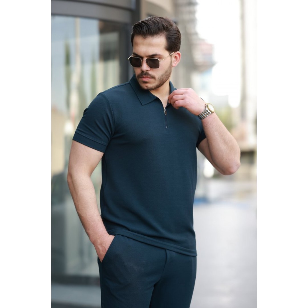 Erkek Yakalı Fermuarlı T-shirt Pantolon Ikili Rahat Takım 160462 Erkek Yakalı Fermuarlı T-shirt Pantolon Ikili Rahat Takım 160462