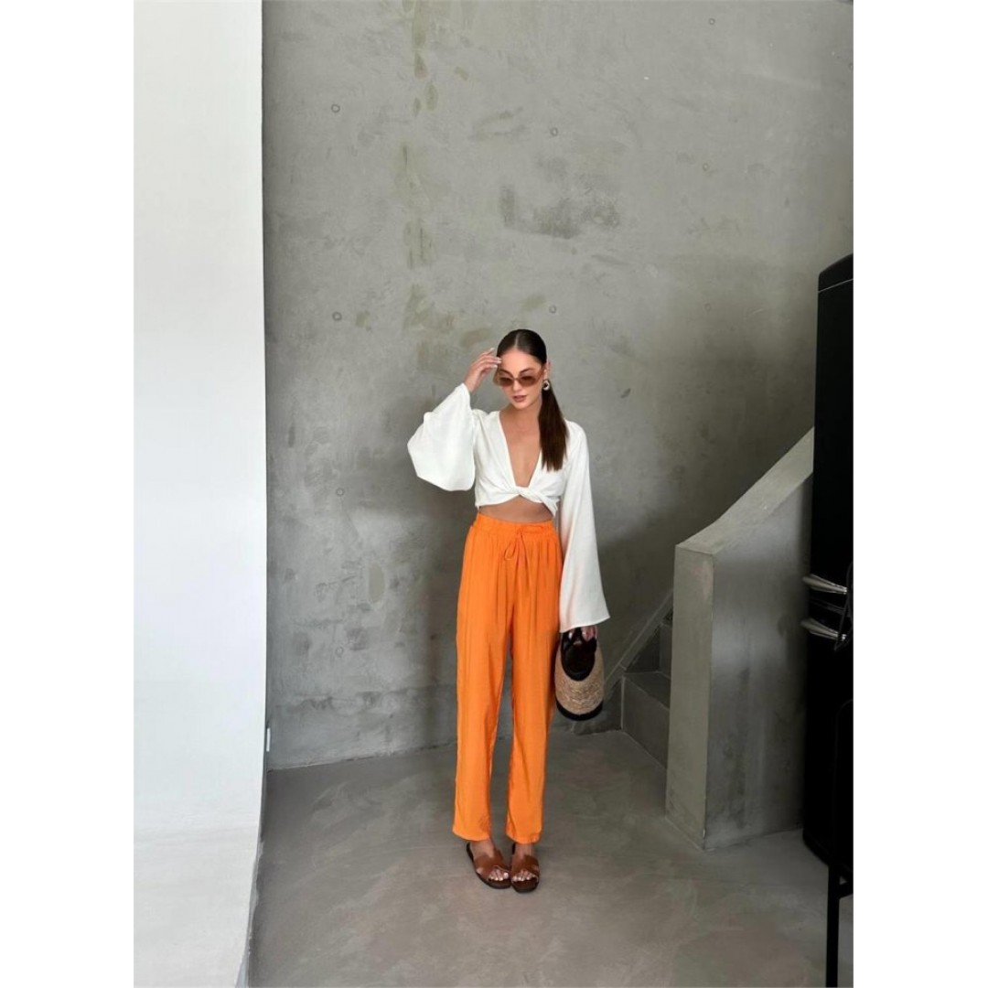 BEL LASTİK DETAYLI MODAL KUMAŞ PANTOLON - Orange 152066