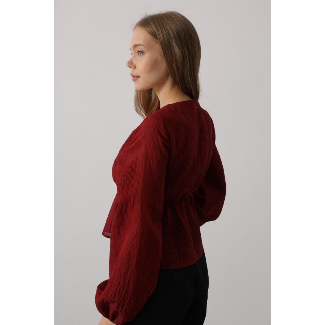 V Yaka Dantelli Bluz - Bordo 162845 V Yaka Dantelli Bluz - Bordo 162845