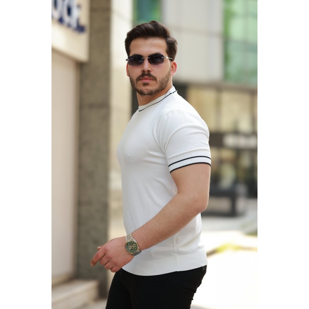 Erkek Bisiklet Yaka Ribanalı Kısa Kollu Tshirt - 159175 Erkek Bisiklet Yaka Ribanalı Kısa Kollu Tshirt - 159175