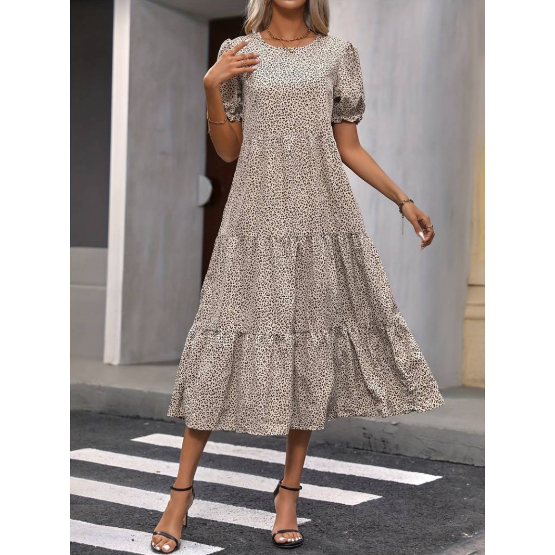 Kadın Mini Leopar Desen Midi üç Kat Elbise - 160977 Kadın Mini Leopar Desen Midi üç Kat Elbise - 160977