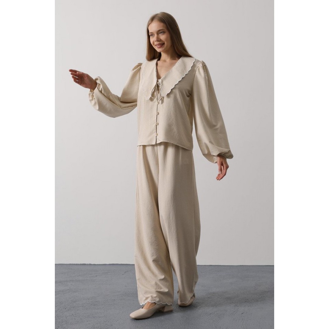 İşlemeli Bebe Yakalı Pantolon Takım - Taş 162862