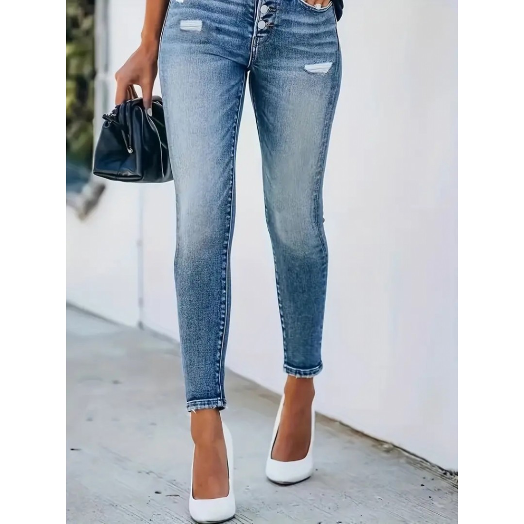 Kadın önü Düğmeli Eskitme Slim Fit Kot Pantolon - 110885 Kadın önü Düğmeli Eskitme Slim Fit Kot Pantolon - 110885