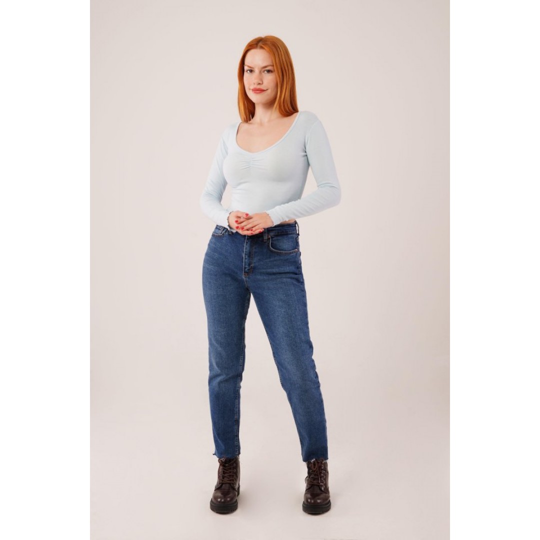 Geniş Yaka Bebe Mavisi Basic Body Bluz 148074 Geniş Yaka Bebe Mavisi Basic Body Bluz 148074