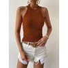 Kadın Kolsuz Halter Yaka Mini Baklava Desenli Triko Bluz - 159561 Kadın Kolsuz Halter Yaka Mini Baklava Desenli Triko Bluz - 159561
