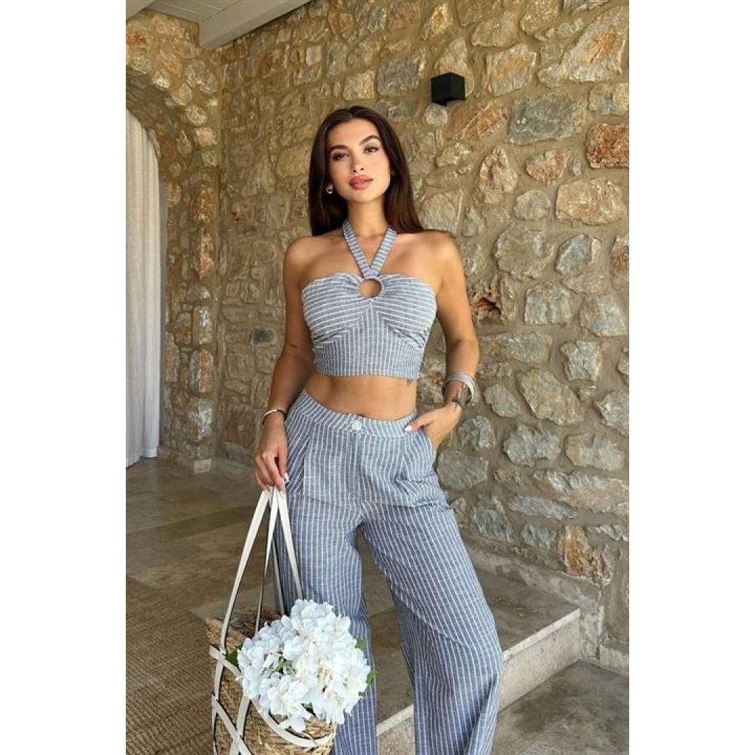 Vesna Keten Çizgili Crop Takım 9806-0025 155149 Vesna Keten Çizgili Crop Takım 9806-0025 155149