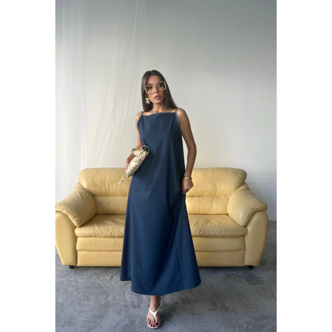 TENCEL KOLSUZ SALAŞ ELBİSE - İndigo - 159985 TENCEL KOLSUZ SALAŞ ELBİSE - İndigo - 159985