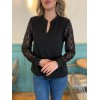 Kadın Uzun Kollu Kolları Dantelli Hakim Yaka Krep Bluz - 139104 Kadın Uzun Kollu Kolları Dantelli Hakim Yaka Krep Bluz - 139104