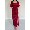 Bordo Büzgülü Saten Elbise 154601 Bordo Büzgülü Saten Elbise 154601