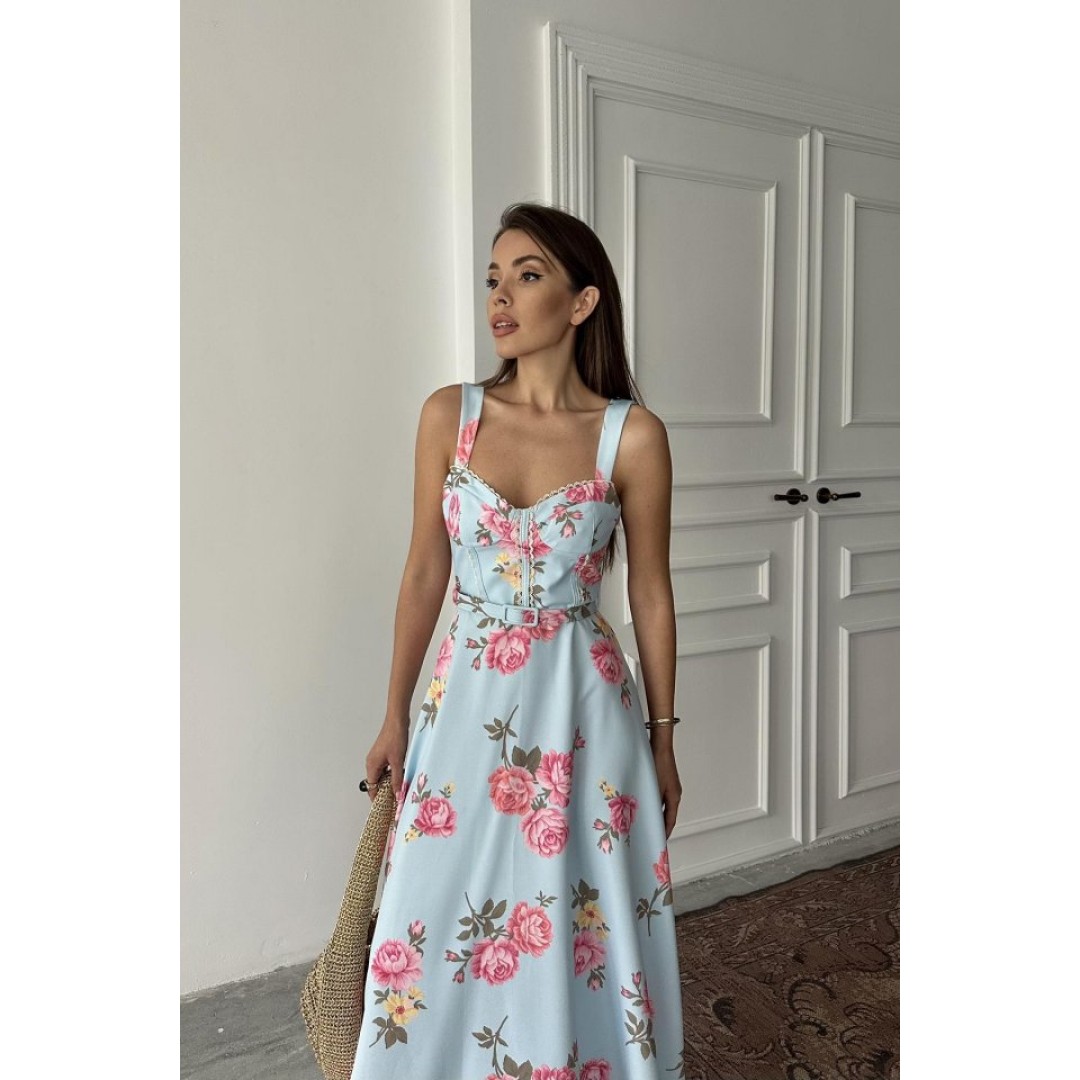 Bebe Mavi İnce Kemer Detaylı Elbise - 156663 Bebe Mavi İnce Kemer Detaylı Elbise - 156663
