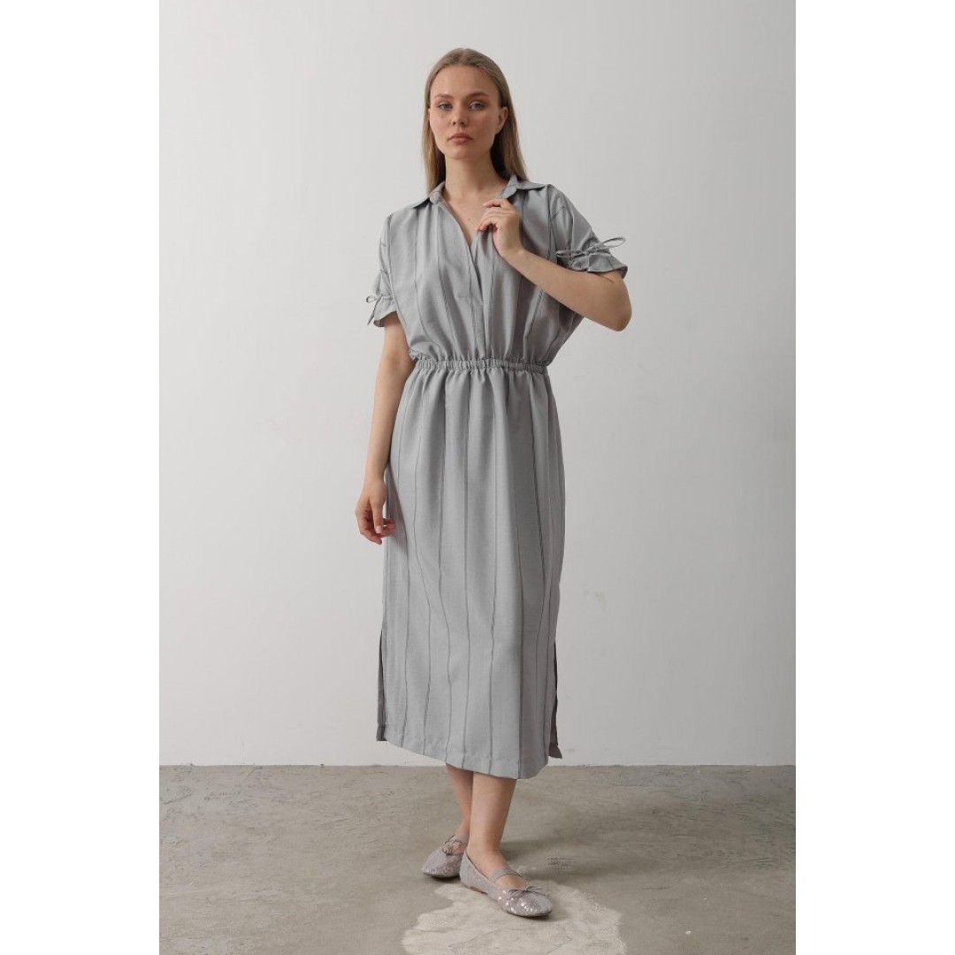 Beli Lastikli Elbise - Gri - 160641 Beli Lastikli Elbise - Gri - 160641
