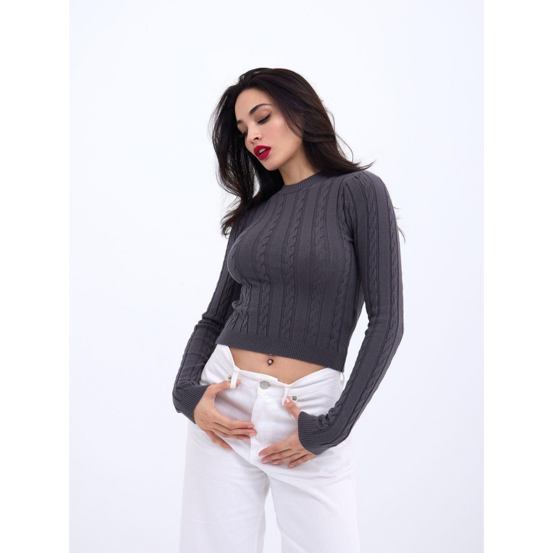 42491 TRİKO SAÇ ÖRGÜ CROP KAZAK-ANTRASİT 143999 42491 TRİKO SAÇ ÖRGÜ CROP KAZAK-ANTRASİT 143999