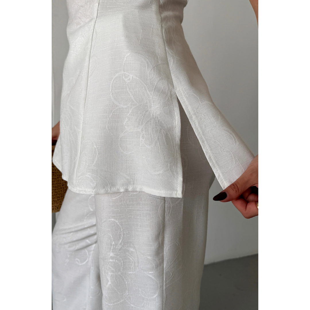 JAKAR KETEN KOLSUZ BLUZ-PANTOLON TK - Beyaz 154164 JAKAR KETEN KOLSUZ BLUZ-PANTOLON TK - Beyaz 154164