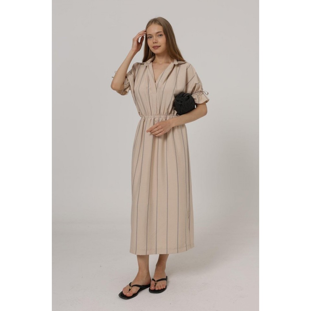Beli Lastikli Elbise - Taş - 162578 Beli Lastikli Elbise - Taş - 162578