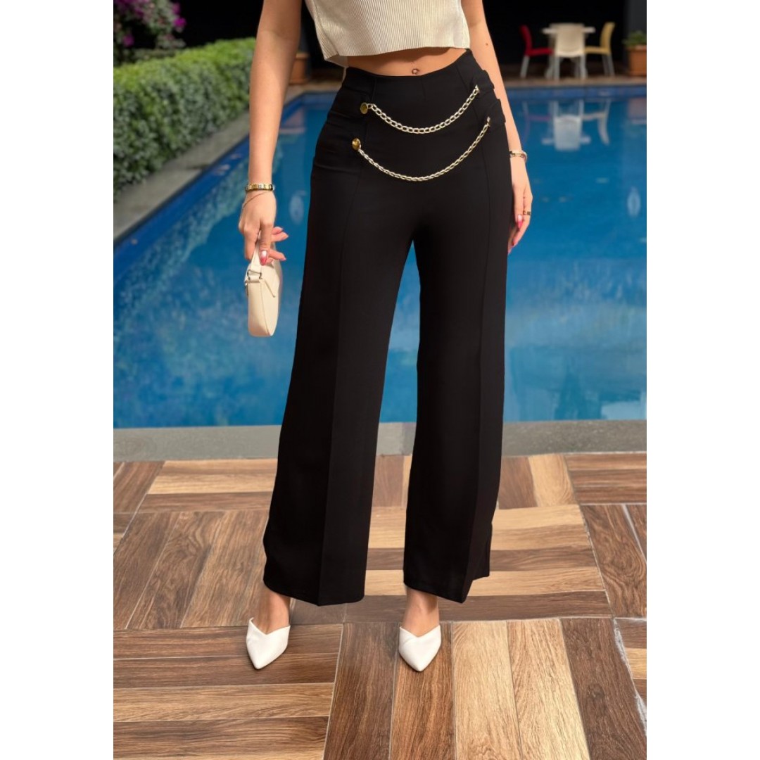Kadın Beli Zincir Detay Ithal Krep Pantolon - 135122 Kadın Beli Zincir Detay Ithal Krep Pantolon - 135122