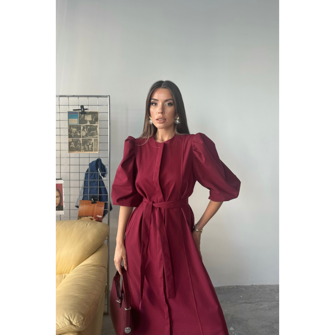 TENCEL KARPUZ KOL ELBİSE - Bordo 160281 TENCEL KARPUZ KOL ELBİSE - Bordo 160281