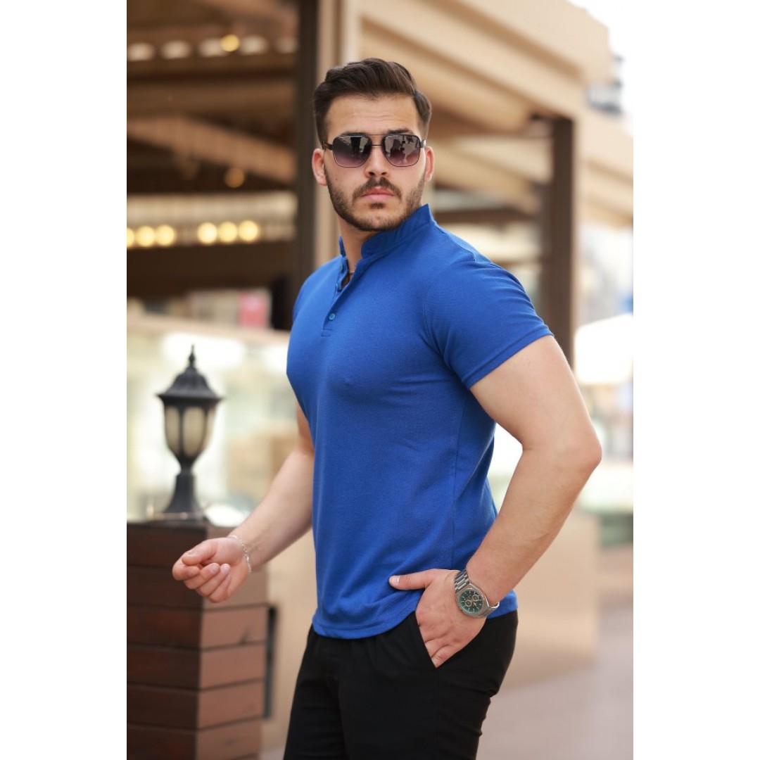Erkek Hakim Yaka Dokuma Pamuklu Kumaş Kısa Kollu T-shirt 162317
