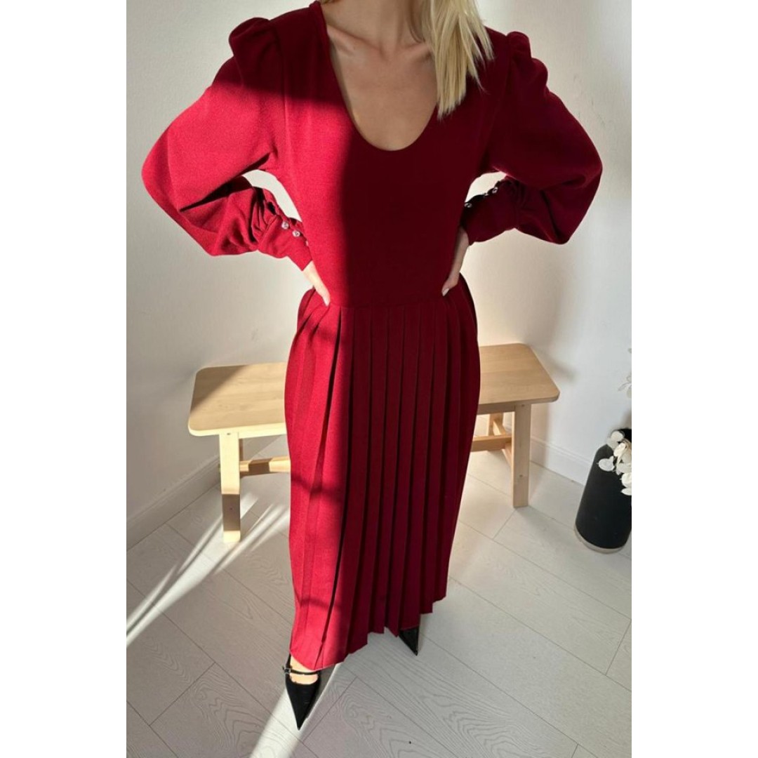 Bordo Bisiklet Yaka Elbise - 153037 Bordo Bisiklet Yaka Elbise - 153037