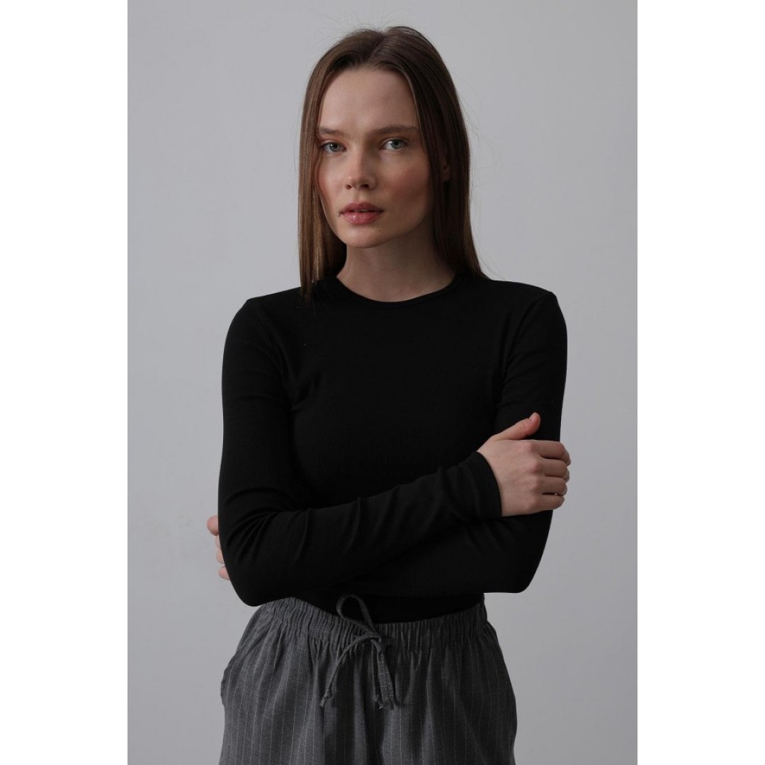 Uzun Kol Crop Top - Siyah