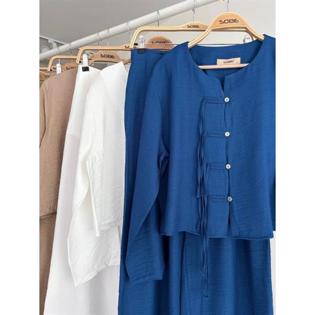 Önü İnce Kordon Detaylı Ve Double Paça Pantolonlu Takım 10180 159418 Önü İnce Kordon Detaylı Ve Double Paça Pantolonlu Takım 10180 159418
