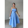 Mavi Beli Kemerli Pileli Elbise - 153842 Mavi Beli Kemerli Pileli Elbise - 153842