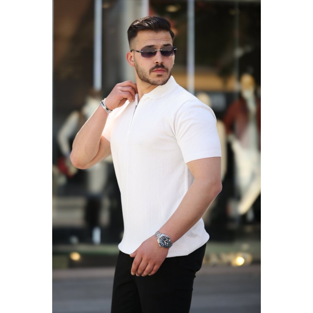 Erkek Yakası Fermuarlı Kısa Kollu T-shirt 161267