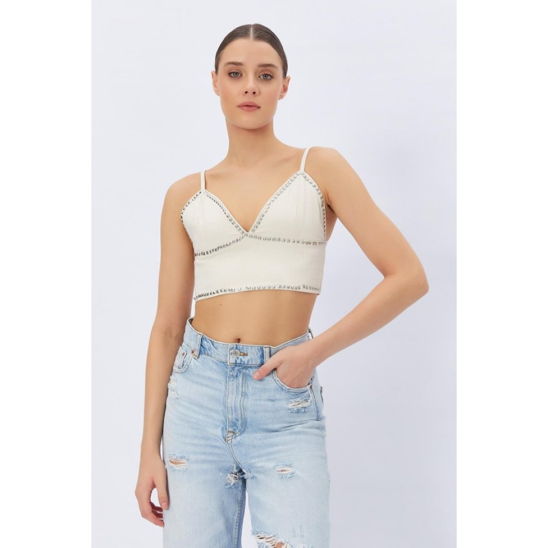 Zımbalı Askılı Bluz - Krem 151320