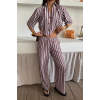 ÇİZGİLİ CROP GÖMLEK - SALAŞ PANTOLON TAKIM MODAL - Bordo 159502