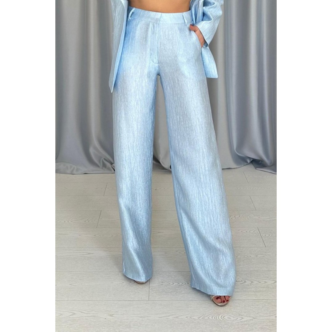 Mavi Beli Kuşaklı Ceket Ve Pantolon Parlak Takım 156479 Mavi Beli Kuşaklı Ceket Ve Pantolon Parlak Takım 156479