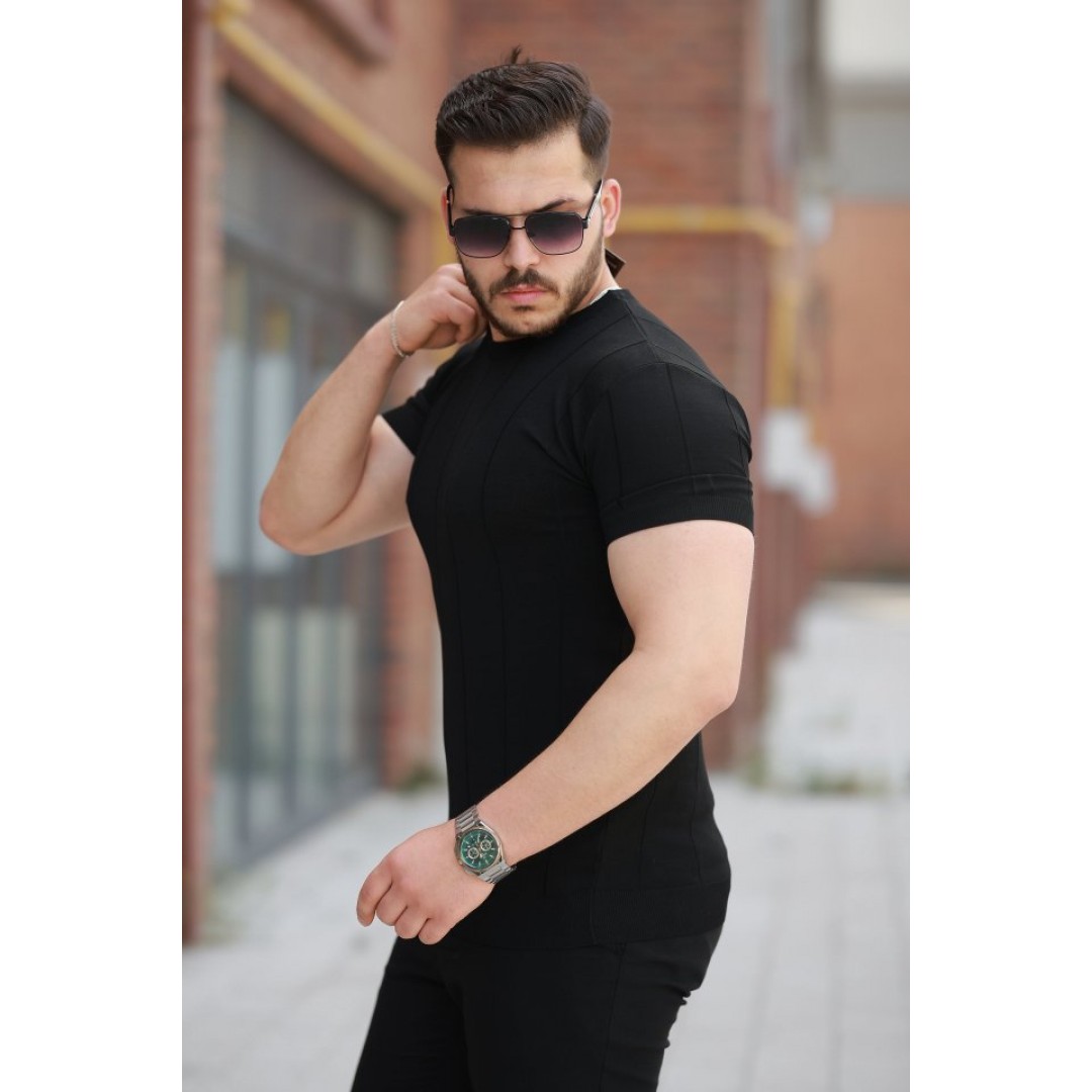Erkek Ince çizgi Dokulu Bisiklet Yaka Kısa Kollu T-shirt - 162325 Erkek Ince çizgi Dokulu Bisiklet Yaka Kısa Kollu T-shirt - 162325