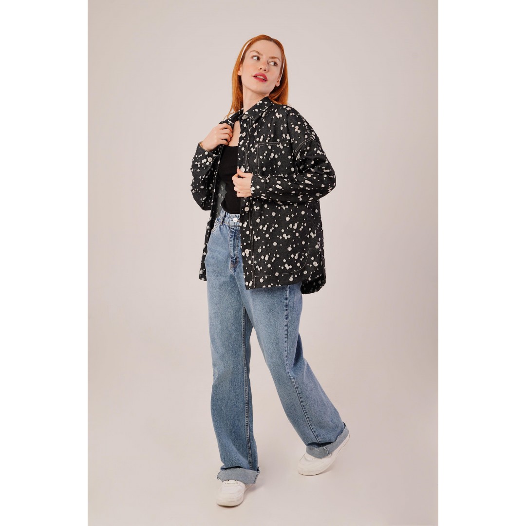 Eskitme Görünümlü Denim Siyah Gömlek - 147516 Eskitme Görünümlü Denim Siyah Gömlek - 147516