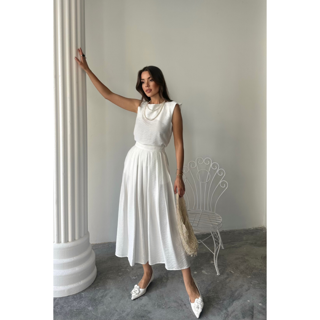 KETEN KOLSUZ BLUZ - MAXİ ETEK TAKIM - Beyaz 161853 KETEN KOLSUZ BLUZ - MAXİ ETEK TAKIM - Beyaz 161853